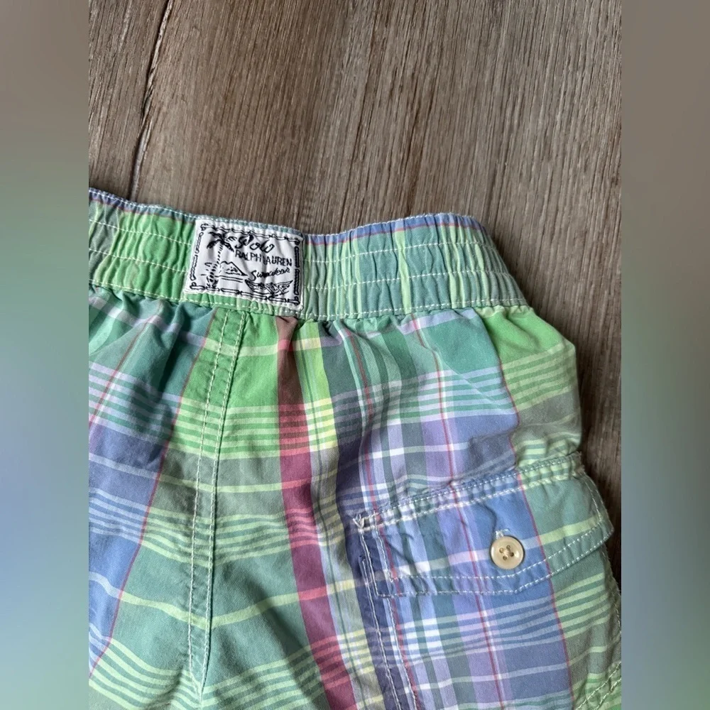 Polo Ralph Lauren Plaid Green Blue Swim Shorts Swim Wear Kids Size 5